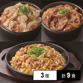 [冷凍]【3種計9食】丼の具セット(ビーフガーリックペッパーライス/牛カルビ丼/ねぎ塩豚カルビ丼)