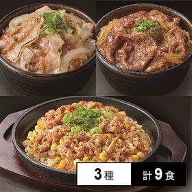 [冷凍]【3種計9食】丼の具セット(ビーフガーリックペッパーライス/牛カルビ丼/ねぎ塩豚カルビ丼)