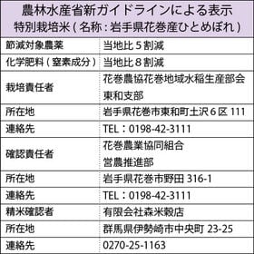 【450g×2袋】令和6年産 新米 岩手県花巻産ひとめぼれ特別栽培米