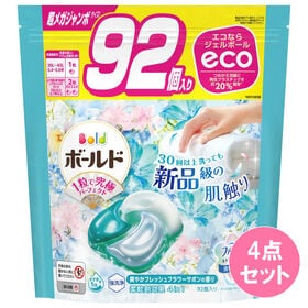 ボールドジェルボール4D爽やかフレッシュフラワーサボンつめかえ超メガジャンボ 92コ入×4点セット | ケアエッセンス成分が配合されたジェルボール ふわふわ・新品のような肌触りを実現します