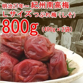 【日替数量限定】【800g(400g×2袋)】「しそ味・減塩8％」Lサイズつぶれ梅 -明治27年・老舗の紀州南高梅-【先行チケット利用NG】