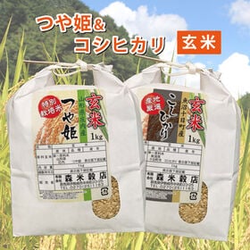 【玄米】令和6年産 魚沼産コシヒカリ1kg・山形庄内産つや姫1kg　食べ比べセット