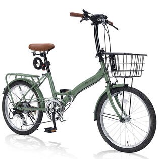 【リーフグリーン】折畳自転車20インチ・6段ギア・オールインワン