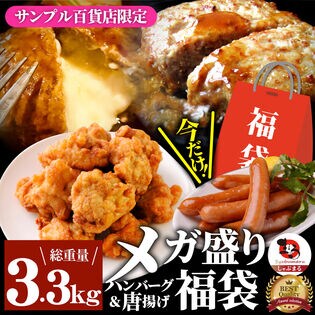 【日替数量限定】【計3.3kg】≪サンプル百貨店限定≫メガ盛りハンバーグ＆唐揚げ食べ比べ福袋！ソーセージ付き！【先行チケット利用NG】