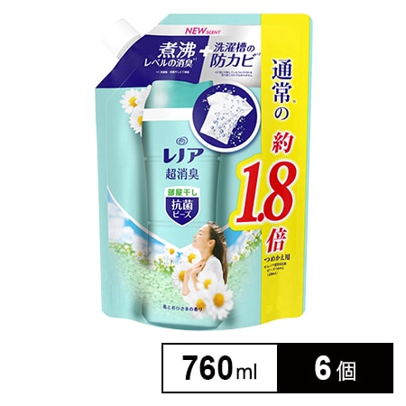 6個]レノア超消臭 抗菌ビーズ 部屋干し 花とおひさまの香り つめかえ