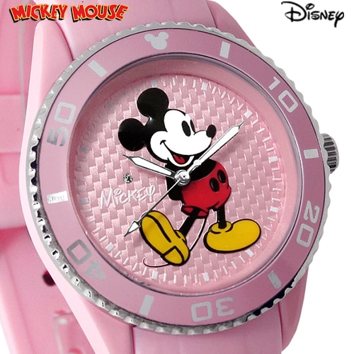 ピンク】アンティーク ミッキー 腕時計 電池交換済み 3Dミッキー