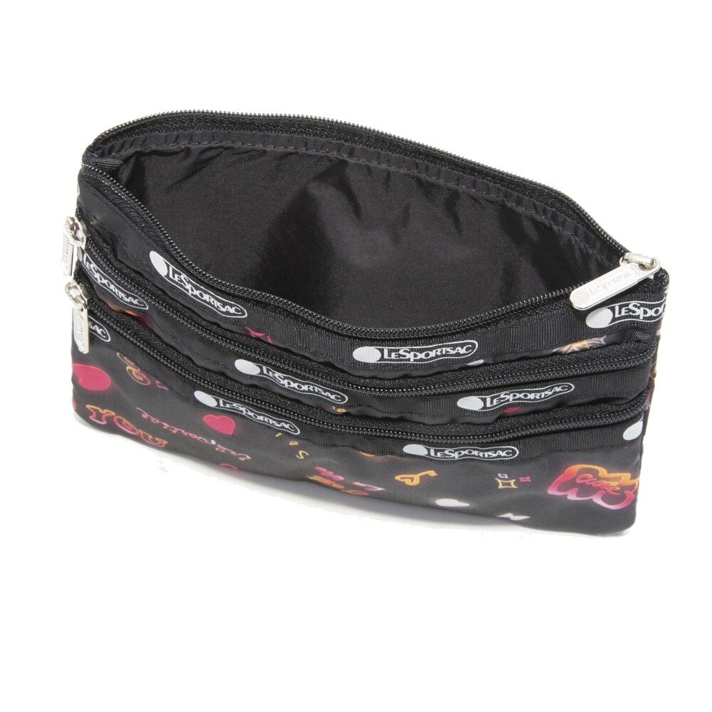 驚きの安さ Lesportsac ポーチ 3 Zip Cosmetic ブラック E481 旅行時のお財布代わりにも 三段階に分かれたポケットですっきり整理整頓