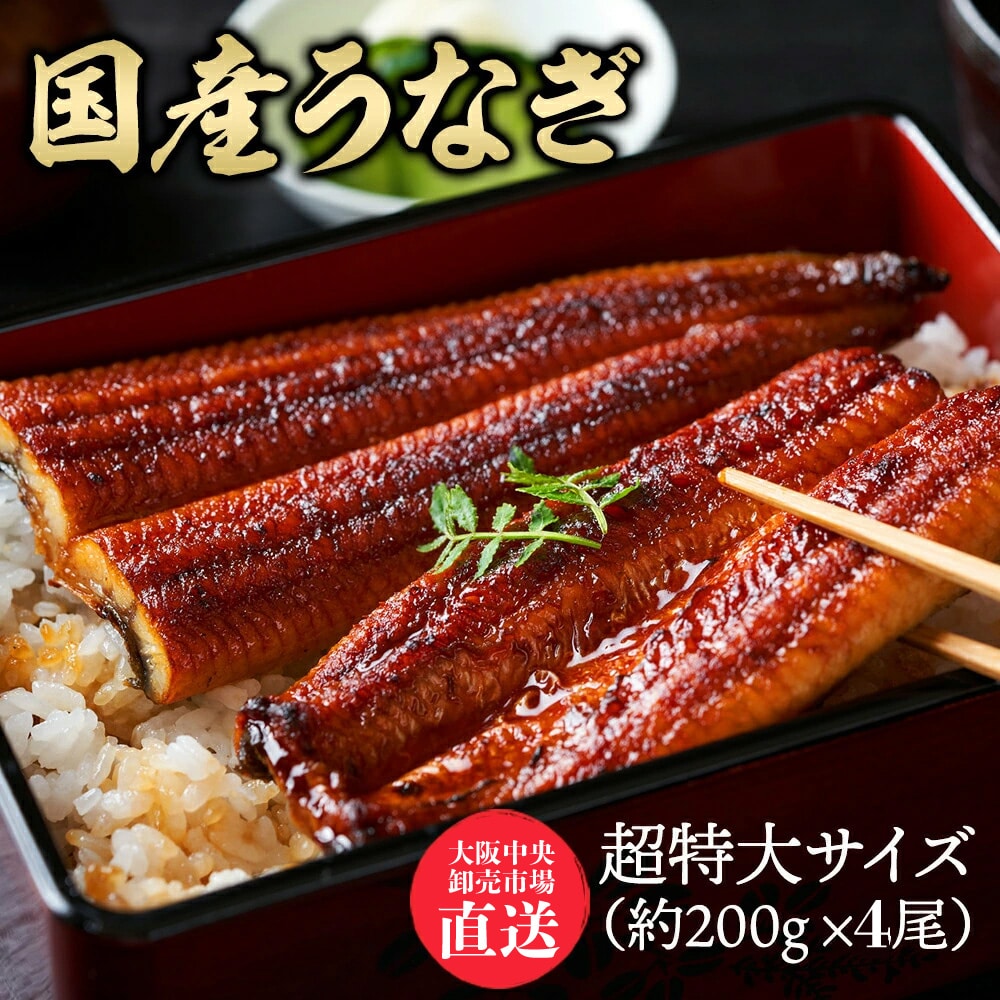 【4尾】特大サイズ 国産うなぎ 蒲焼き（約200g×4尾）大阪中央卸売