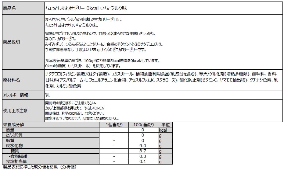 ちょっとしあわせゼリー 0kcal いちごミルク味 155g/くだもの屋さん いちごヨーグルトデザート 160gを税込・送料込でお試し ｜  サンプル百貨店 | 株式会社たらみ