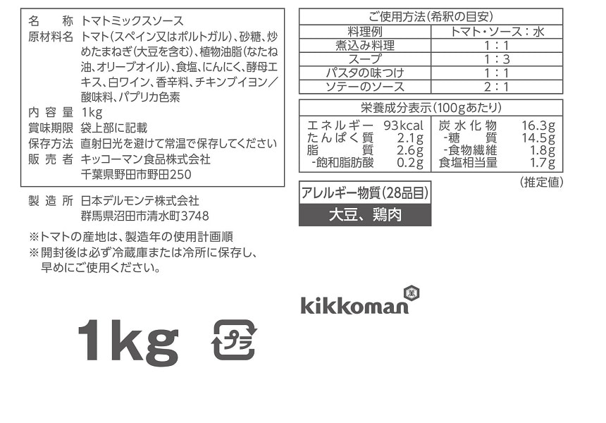 デルモンテ トマト・ソース濃厚タイプ 1kgを税込・送料込でお試し ｜ サンプル百貨店 | キッコーマン食品株式会社