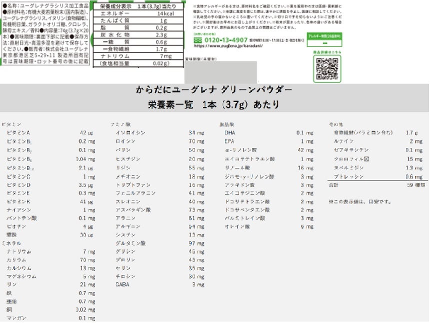 からだにユーグレナグリーンパウダー 3.7g×20本入を税込・送料込でお