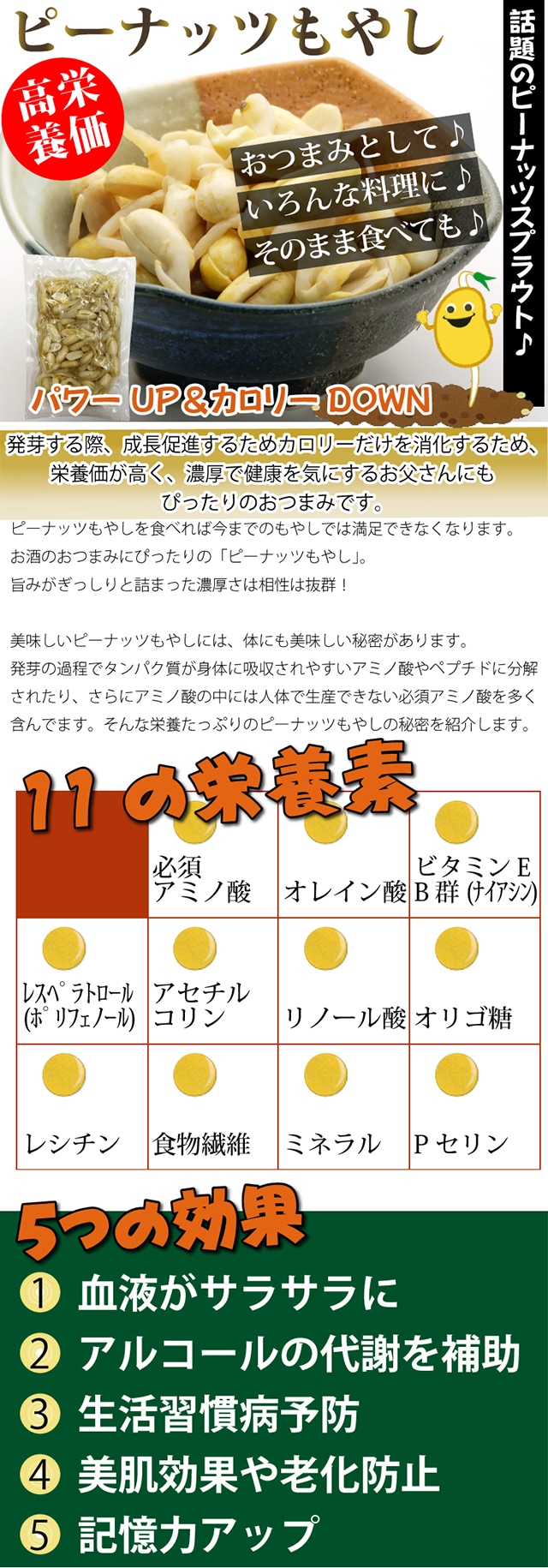 高栄養価 ピーナッツスプラウト ピーナッツもやし 140g 10袋を税込 送料込でお試し サンプル百貨店 酒 米工房 秦荘店